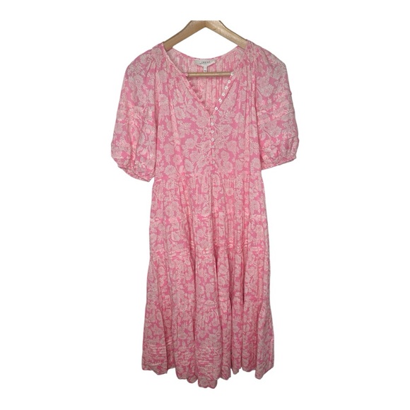 The Great Pleated Ravine Dress Pink Bright Rouge Wild Bush Floral Size 2 Medium - Picture 2 of 13